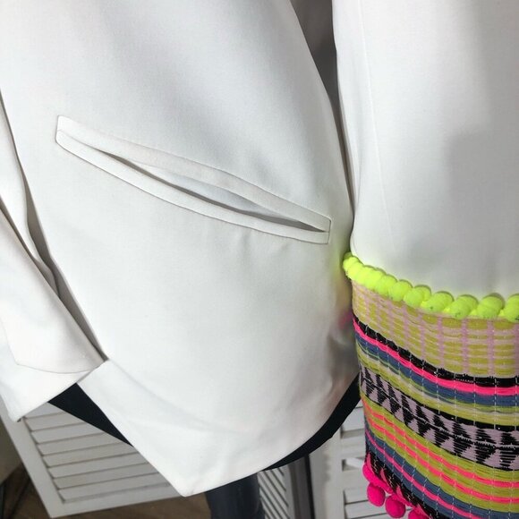 Bless The Mess Structured Blazer Artisan Neon Embellished Cuffs White sz M 38 - Picture 10 of 12